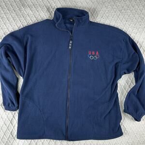 VTG USA Olympic Mens Blue Full Zip Warm Up Jacket Fleece size XXL